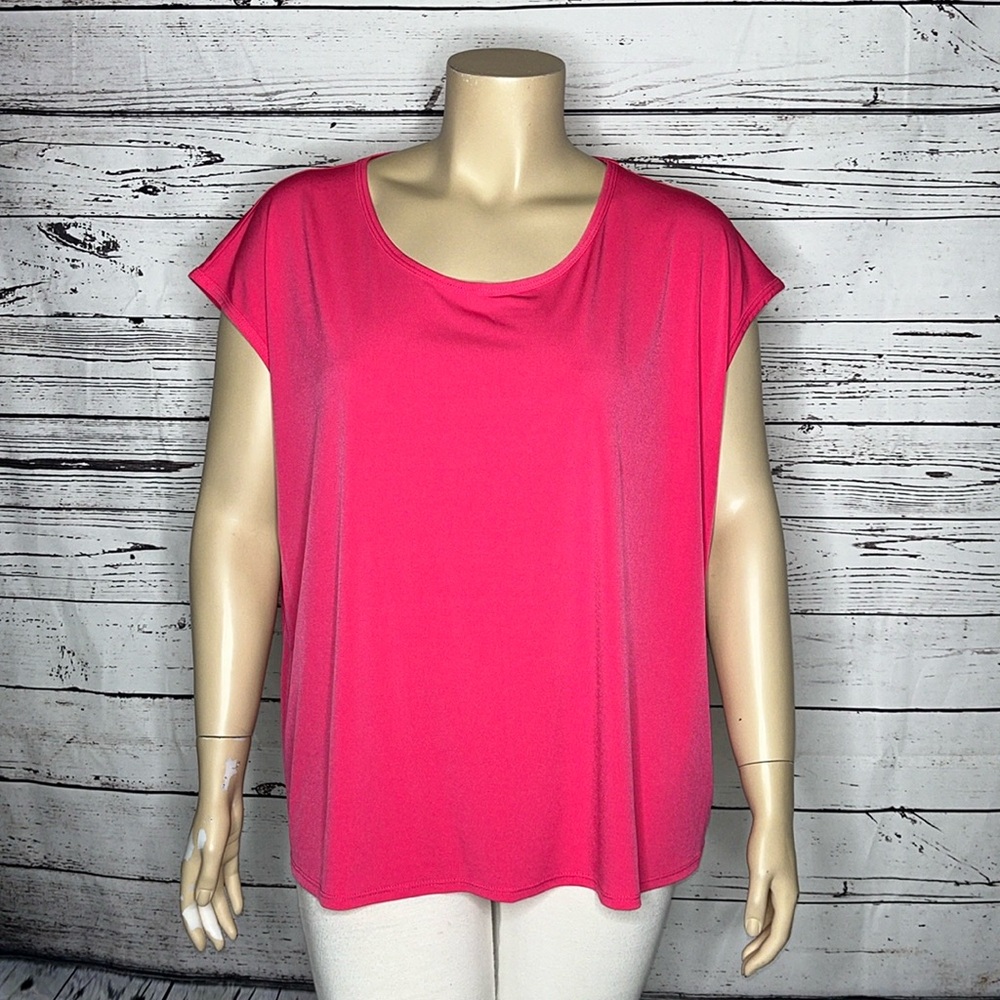 Susan Graver Size 3X Pink Cap Sleeve Modern Essentials Liquid Knit Blouse